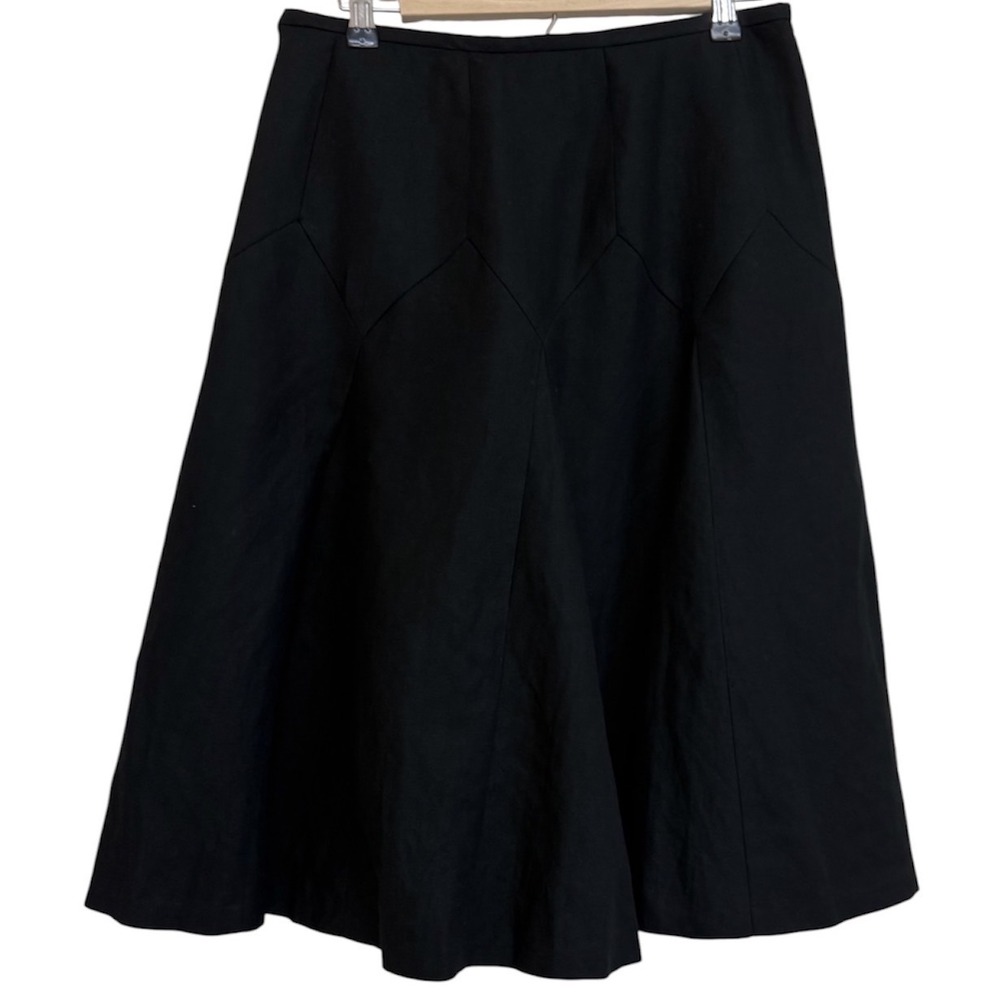Ann Taylor LOFT Black Linen Rayon Blend Paneled Flared Midi Skirt Size 4